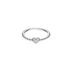 Каблучка, кульки по колу з серденьком та діамантами, 0,085 ct, біле золото