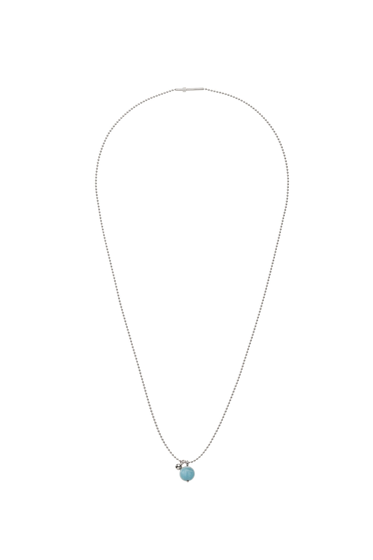 Кольє Ланцюжок з підвісом-кулькою та аквамариновою сферою, біле золото преміум якості