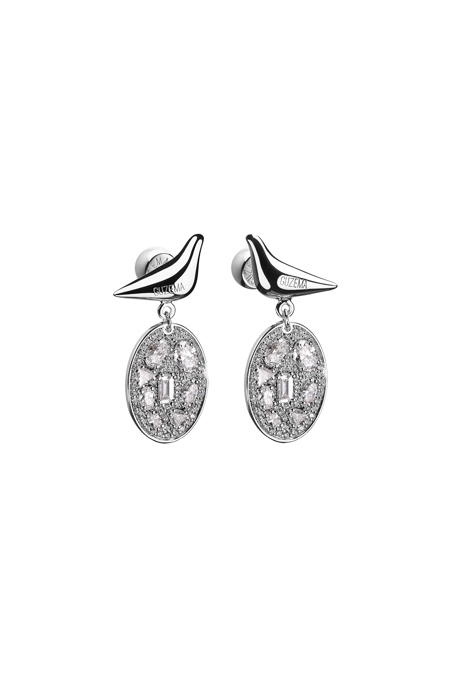 Сережки Сережки-голубки з дзеркалами з різнорозмірними діамантами, біле золото з сучасним дизайном
