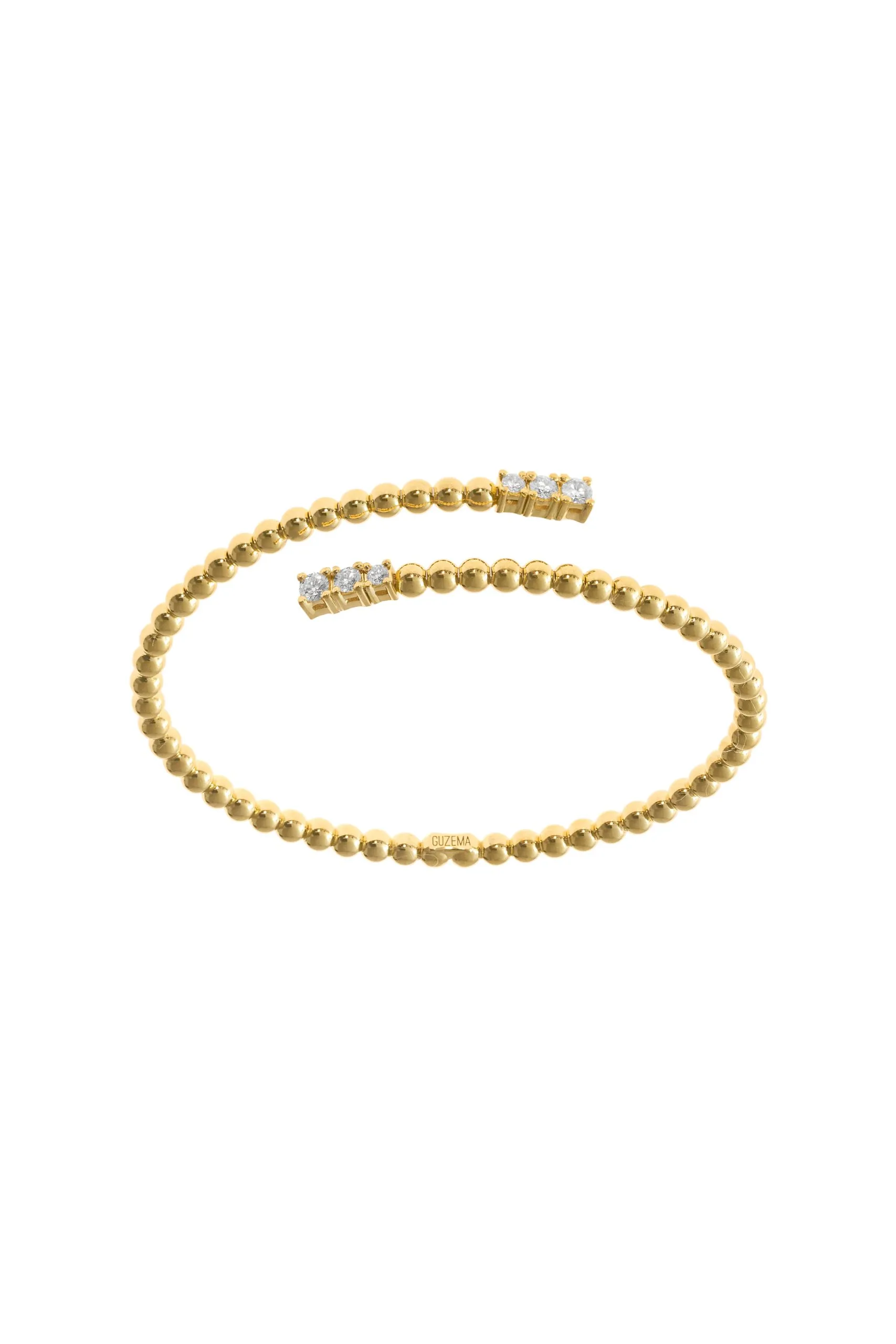 Браслет Браслет-спіраль подвійний з кульками, 6 діамантів, жовте золото з розкішною фурнітуро